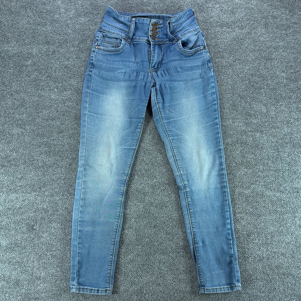 Y2K Bamboo Jeans Womens Medium Wash High Rise Skinny Jeans 4 Button Fly Denim